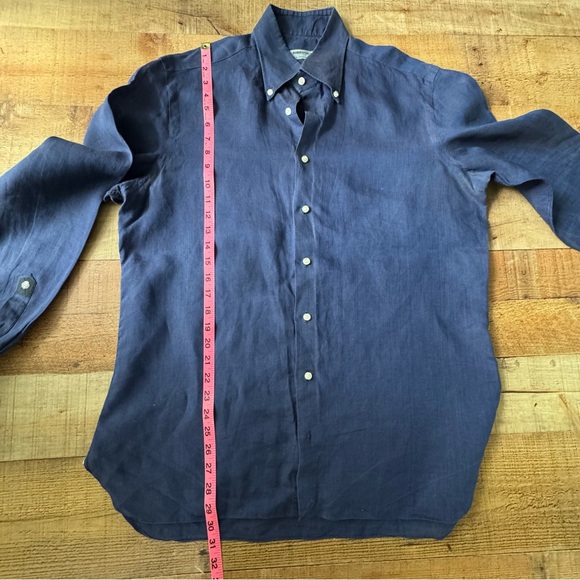 Borbonica by Vanacore Linen Button-Up Shirt Navy Blue Size 17/43 - Picture 7 of 7